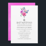 Hot-Pink Watercolor Floral Bat Mitzvah Invitation<br><div class="desc">Subtle hot-pink themed roses and peonies floral bat mitzvah invitations with accents of purple,  turquoise,  blue and violet.</div>