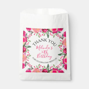 Hot Pink Watercolor Floral Botanical Birthday Favour Bags
