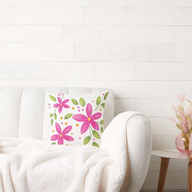 Hot Pink Watercolor Floral Bouquet Cushion (Couch)