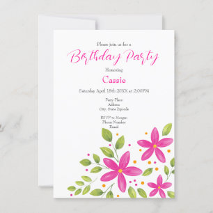 Hot Pink Watercolor Floral Bouquet Invitation