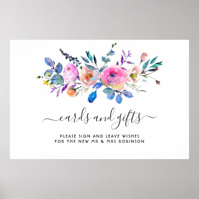 Hot-Pink Watercolor Floral Cards and Gifts Poster (Front)