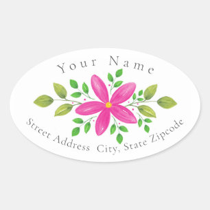 Hot Pink Watercolor Floral Swag Label