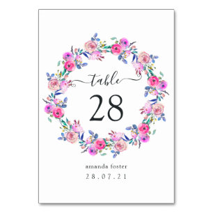 Hot-Pink Watercolor Floral Table Number