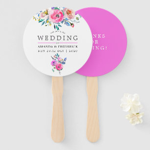 Hot-Pink Watercolor Floral Wedding Favour Hand Fan