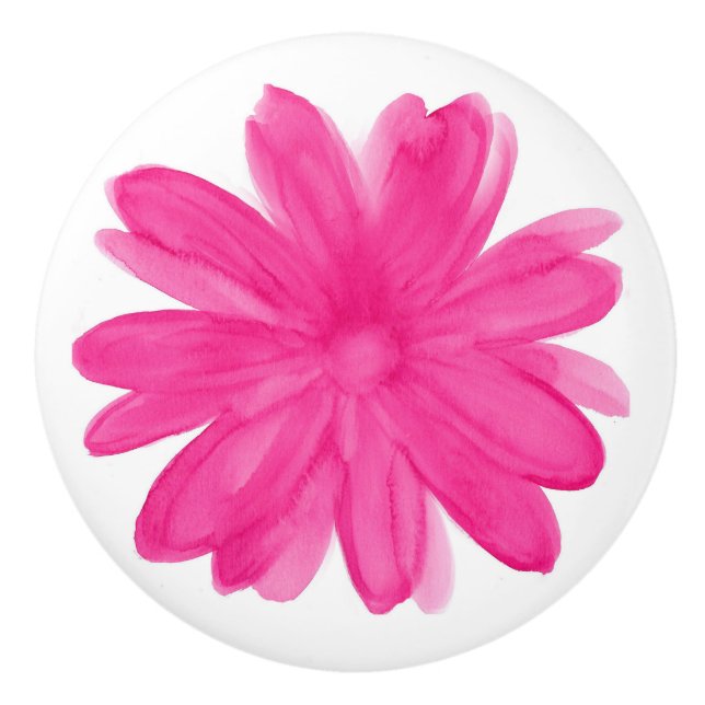 'Hot Pink Watercolor Flower 2'  Ceramic Knob (Front)