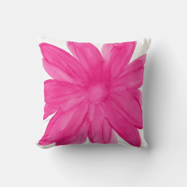 Hot Pink Watercolor Flower Cushion (Front)