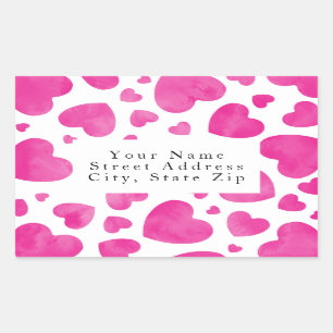 Hot Pink Watercolor Hearts Pattern Labels