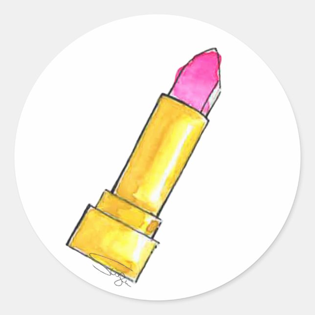 Hot Pink Watercolor Lipstick Classic Round Sticker (Front)