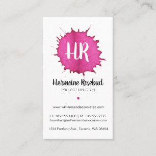 Hot Pink Watercolor - Monogram Business Card