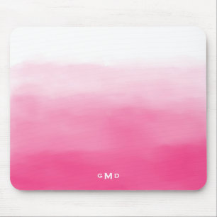 Hot Pink Watercolor Ombre Monogram Mousepad