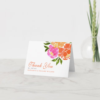 Hot Pink Watercolor Orange Floral Thank You Card