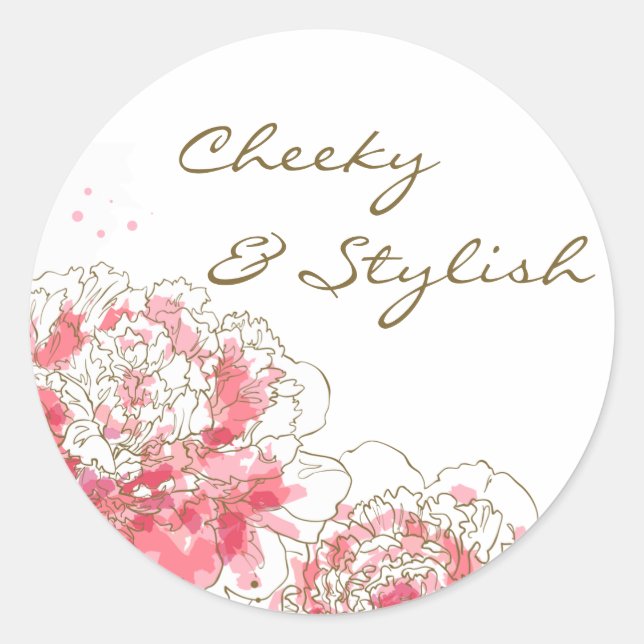 Hot Pink Watercolor Peonies Customisable Sticker (Front)