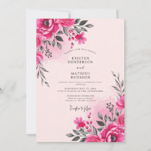 Hot Pink Watercolor Spring Wedding Invitation