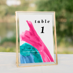 Hot Pink Watercolor Table Number