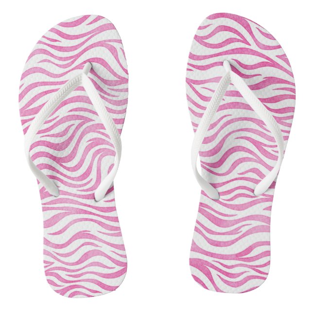 Hot Pink Watercolor Zebra Print Flip Flops (Footbed)