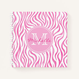 Hot Pink Watercolor Zebra Print Monogram Notebook