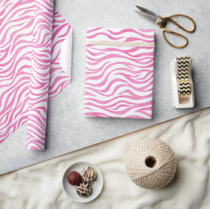 Hot Pink Watercolor Zebra Print Wrapping Paper