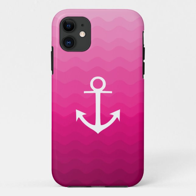 Hot Pink Wavy Anchor Nautical Pattern Design Case-Mate iPhone Case (Back)
