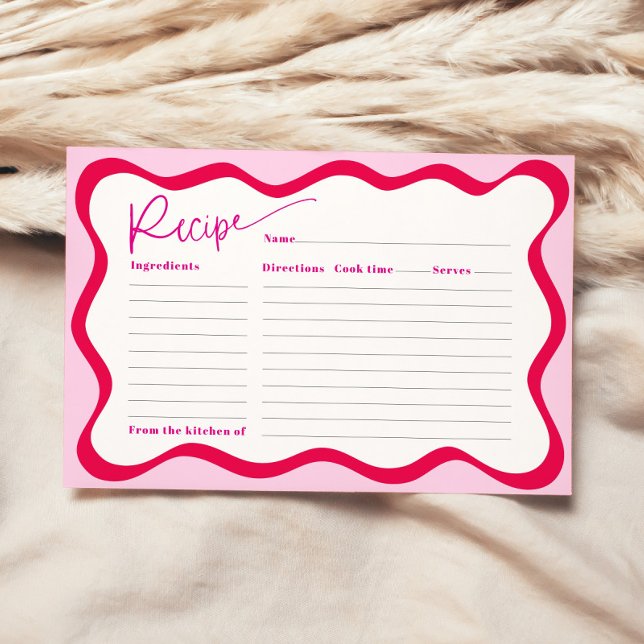 Hot Pink Wavy Border Bridal Shower Recipe Card (Hot pink wavy border recipe card for bridal shower)