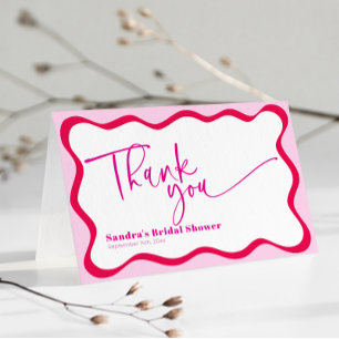 Hot Pink Wavy Border Bridal Shower Thank You Card