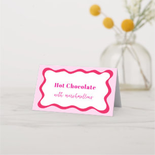 Hot Pink Wavy Border Buffet Label Bridal Shower Place Card