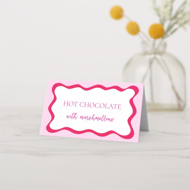 Hot Pink Wavy Border Buffet Label Bridal Shower Place Card (Front)