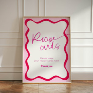 Hot Pink Wavy Border Colourful Modern Recipe Cards Pedestal Sign