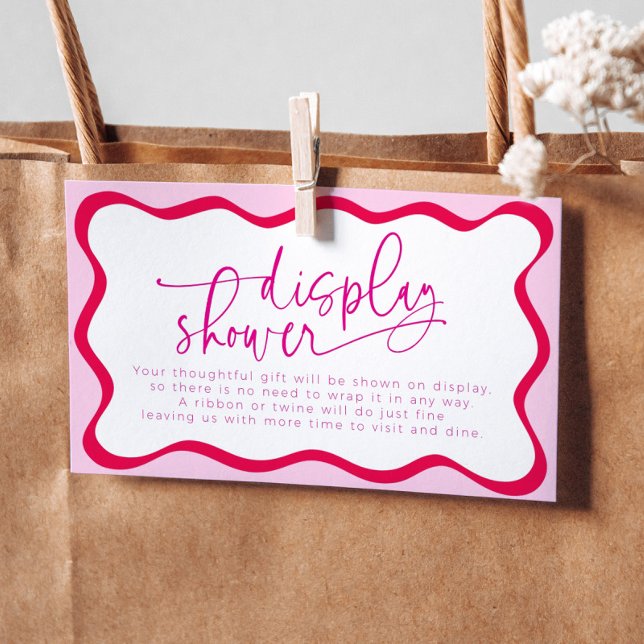 Hot Pink Wavy Border Unwrapped Gift Bridal Shower Enclosure Card (Hot pink wavy border display shower unwrapped gift enclosure card)