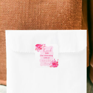 Hot pink wavy red pink floral baby shower thanks square sticker