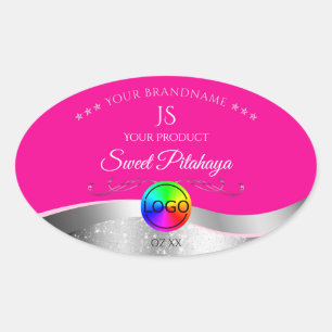 Hot Pink Wavy Silver Logo Monogram Product Label