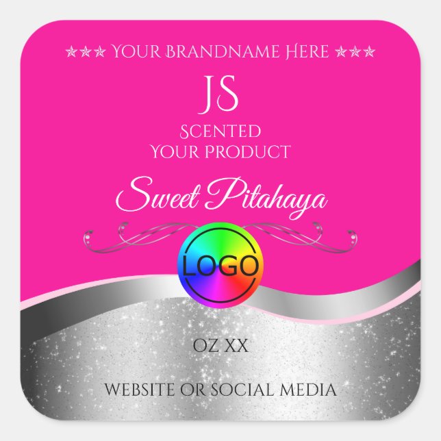 Hot Pink Wavy Silver Logo Monogram Product Label (Front)