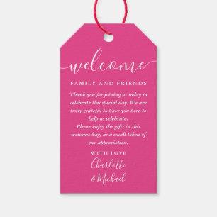 Hot Pink Wedding Favour Welcome Basket Bag Gift Tags