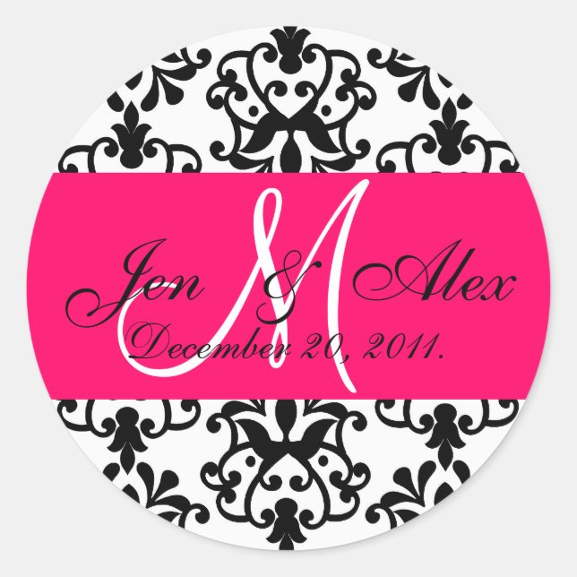 Hot Pink Wedding Monogram Names Date Paisley Seal (Front)