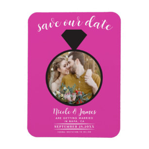 Hot Pink Wedding Ring Photo Save the Date Magnet