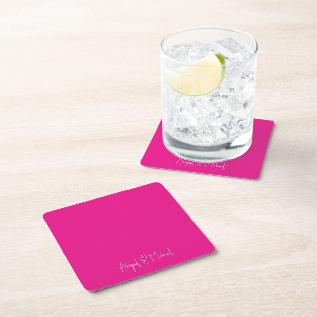  Hot Pink Wedding  Square Paper Coaster (Insitu)
