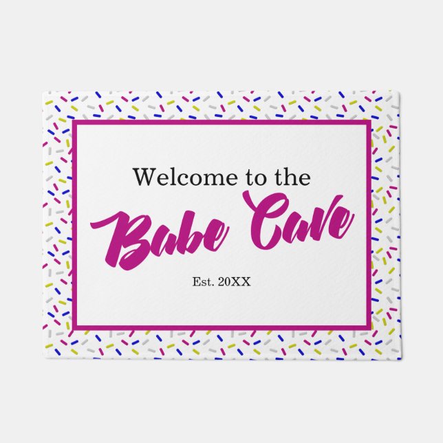 Hot Pink Welcome to the Babe Cave  Doormat (Front)