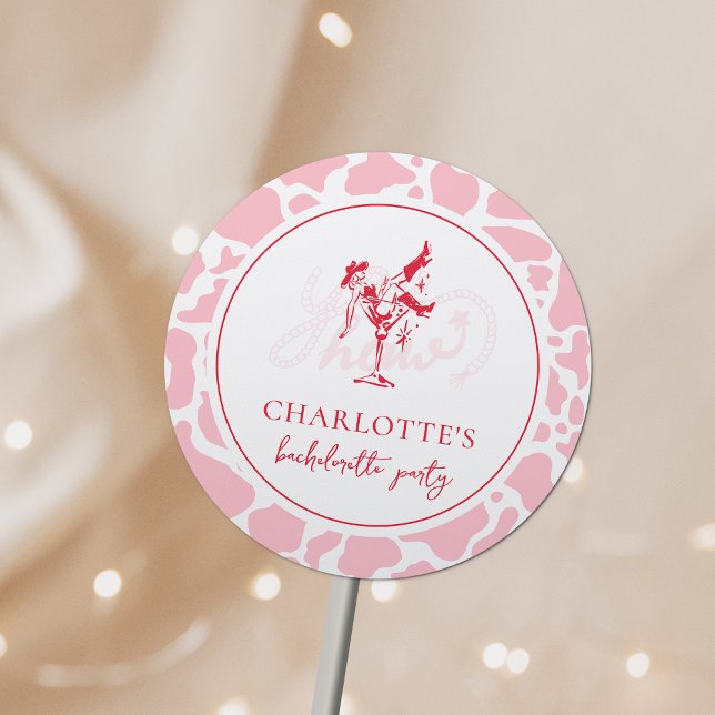 Hot Pink Western Bachelorette Party Classic Round Sticker (Creator Uploaded)