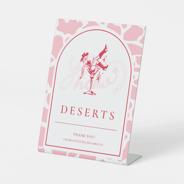 Hot Pink Western Bachelorette Party Pedestal Sign (Front)