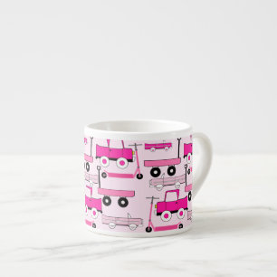 Hot Pink Wheels Vintage Cars Trucks Scooters Wagon Espresso Cup