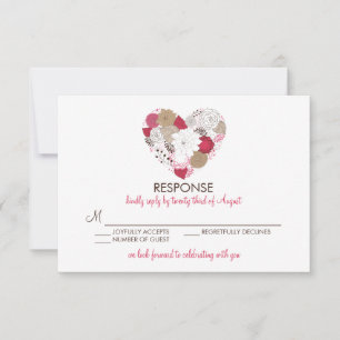 Hot Pink Whimsical Floral Heart Wedding RSVP Card