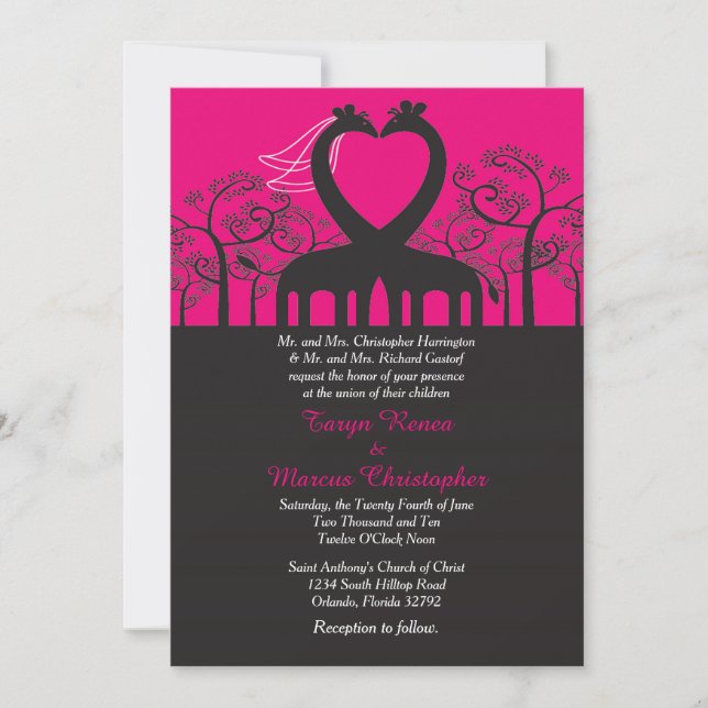 Hot Pink Whimsical Giraffe 5x7 Wedding Invitation (Front)