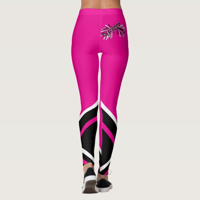 Hot Pink, White and Black Cheerleader Megaphone Leggings (Back)