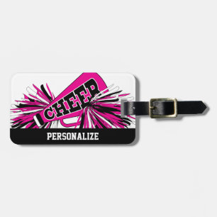 Hot Pink, White and Black Cheerleader Megaphone Luggage Tag