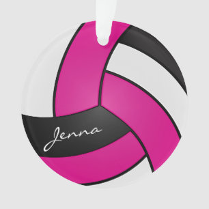 Hot Pink, White and Black Volleyball Ornament