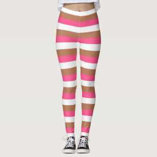 Hot Pink, White and Brown Stripes Leggings