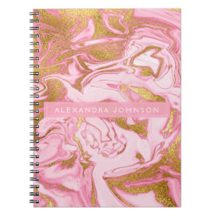 Hot Pink, White and Gold Foil Modern Marble Notebook