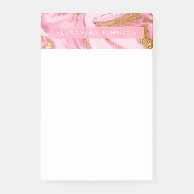 Hot Pink, White and Gold Foil Modern Marble Post-it Notes (Front)