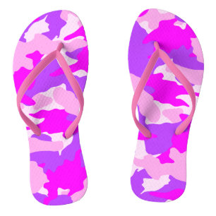 Hot Pink White and Purple Camo Military Flip Flops