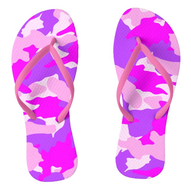Hot Pink White and Purple Camo Military Flip Flops (Footbed)