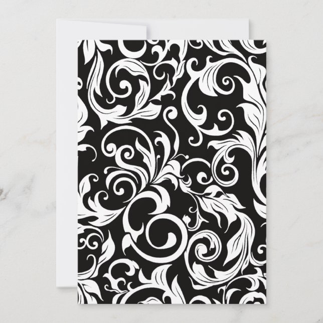 Hot Pink White & Black Damask Wedding Invitations (Front)